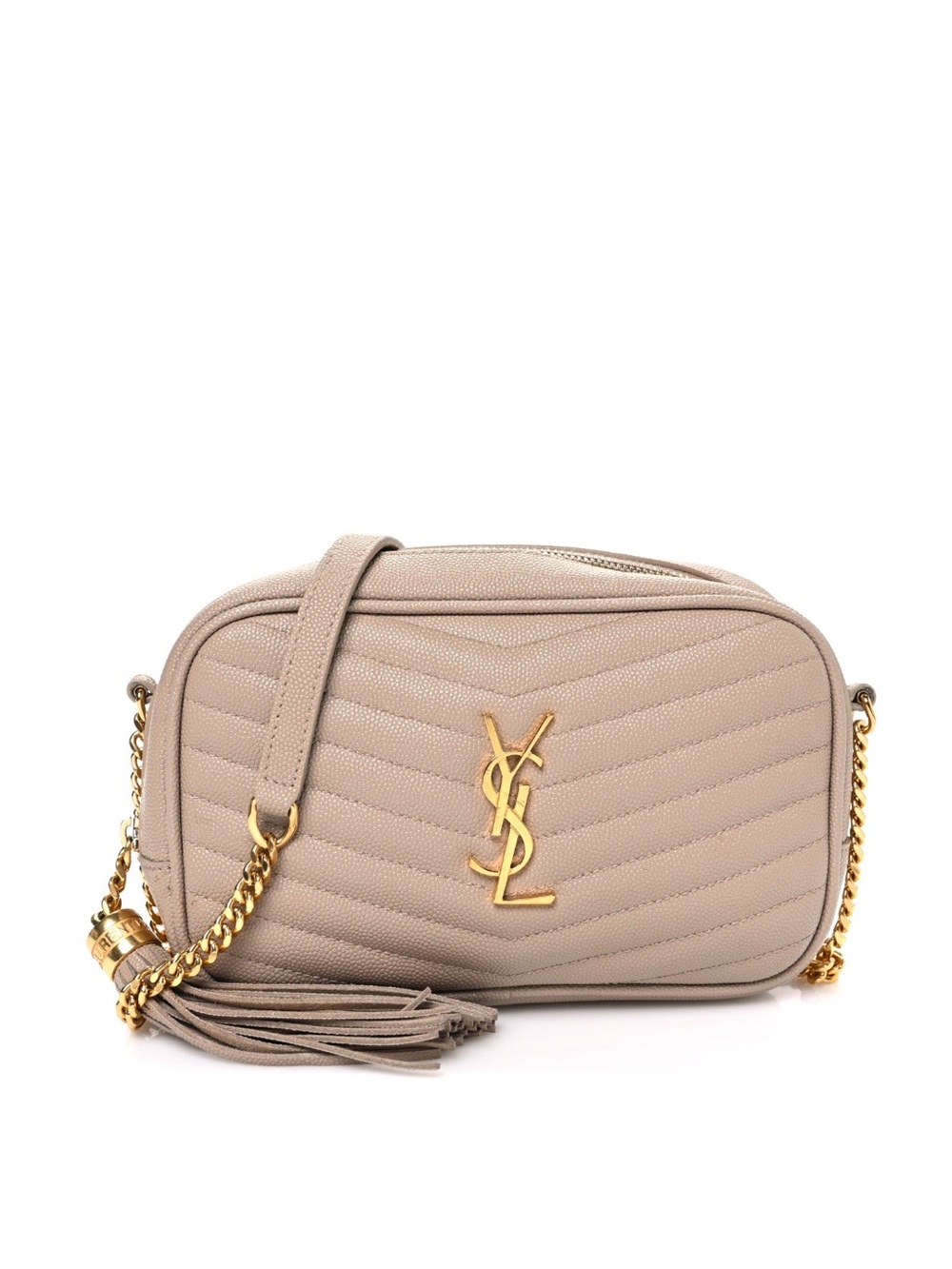 YSL Grain De Poudre Matelasse Monogram Mini Lou Camera Bag Dark Beige